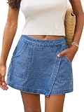 Pantaloncini skort: presenta una vita elastica con coulisse decorativa aggiunge un tocco elegante e una silhouette ampia per una vestibilità comoda; i pantaloncini in denim alla moda che lusingano vari tipi di corpo