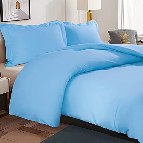 NTBAY 3 Pieces 100% Brushed Microfiber Light Grey Double Duvet Cover Set, Super Soft Bedding Set, Solid Color Zippered Comforter Cover with Ties and 2 Oxford Pillowcases (Double, Light Grey)