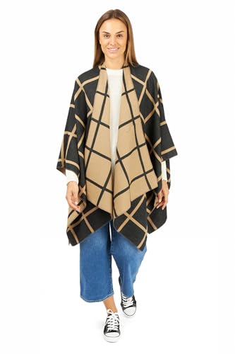Image of Women's Shawl Wrap Poncho Ruana Cape Cardigan Sweater Open Front for Fall Winter Spring