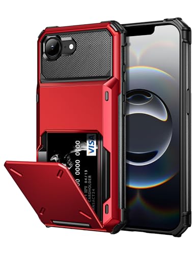 Vofolen for iPhone 16e Case with Card Holder Dual Layer Heavy Duty Drop Protection Hidden Flip 4-Card Slots Wallet Phone Case for iPhone 16e for Women Men, 6.1 Inch Red