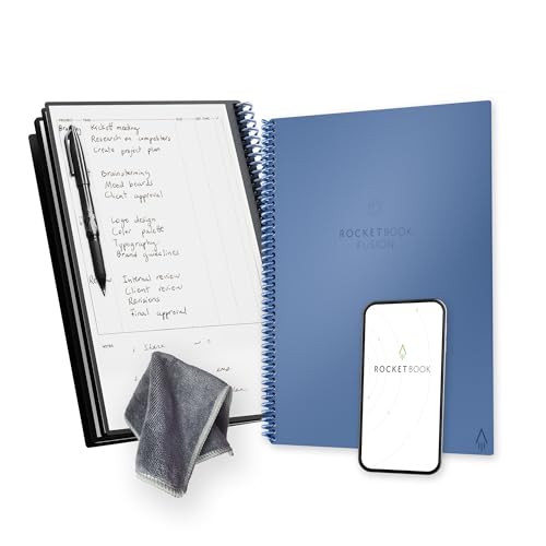 Rocketbook Fusion Reusable Undated Productivity Planner, Letter Size 8.5x11, Steel Blue - Goals, Monthly and Weekly Calendar, Daily To-do List, Lined and Dotted Notes Pages
