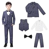 [WEEN CHARM] 男の子 フォーマルスーツ 子供 スーツ ボーイズ チエック柄 キッズ 千鳥柄 4点セット 発表会 七五三 結婚式 かっこいい 入学式 卒業式 90~150 ブルーグレー（5点セット）