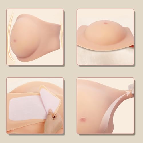 YRZGSAWJ 3/4 Month Silicone Pregnancy Belly Fake Prosthetic Pregnant Belly Props Convenient for Women and Men (Beige, Small (3/4 Month))