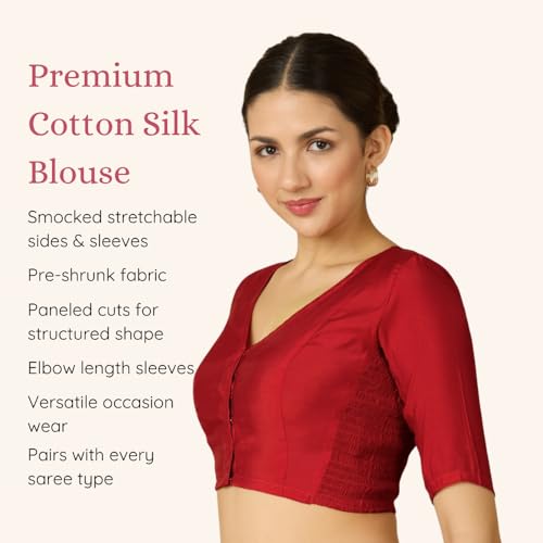 Image of Studio Shringaar Women's Cotton Stretchable (Smocked) Readymade Saree Blouse with Underarm Sweat Pads (Pack of 14 Pads)