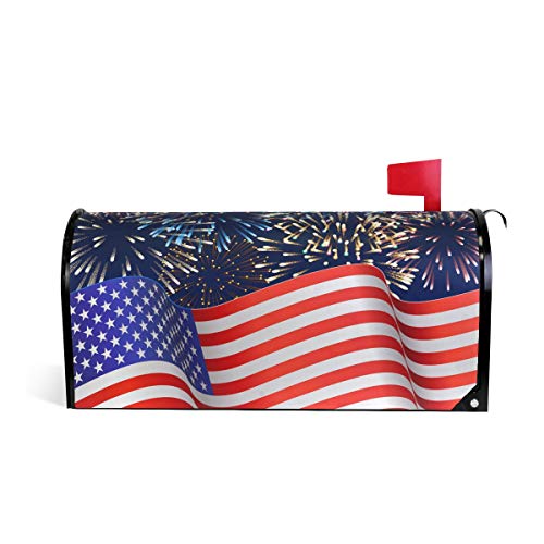 Naanle Patriotic American Flag Magnetic Mailbox Cover, 4th of July Star and Stripe Mailbox Wrap Home Decorative for Standard Size 20.8â€(L) x 18â€(W)