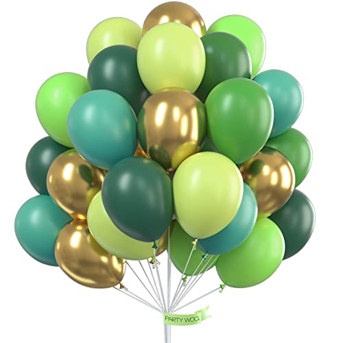 PartyWoo Vert Or Ballon, 70pcs 12 Pouces Vert Foncé Ballon Baudruche Doré Emeraude Ballon Metallisé pour Jungle Party, Reptile Decoration, Decoration Anniversaire Vert, Deco Mariage Or, Deco Bapteme
