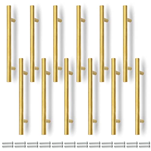 Bwintech 12 Piezas 150MM (96MM Agujero Central) Tiradores Dorados para Tiradores de Cocina, Acero Inoxidable, Ideal para Gabinete, Cajón, Armario Cover