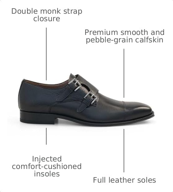 Image of Mezlan - Double Monk Strap - Men's Cap Toe Dress Shoe in Smooth & Textured Calfskin