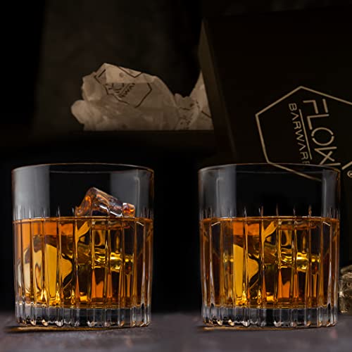 FLOW Barware Deco Crystal Whiskey Glasses Set of 2 | 330ml Whisky Glasses Gift Set Perfect Whisky Tumbler Glasses for Scotch, Bourbon, Gin & Tonic, Negroni Glass Gift Set