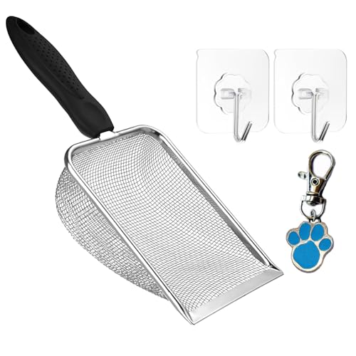 itPlus Cat Litter Scoop, Stainless Steel Cats Sturdy Mesh Scooper Kitty Litter Scoop with Long Handle Deep Shovel Sifter for All Litter Types Metal Cat Scooper for Litter Box