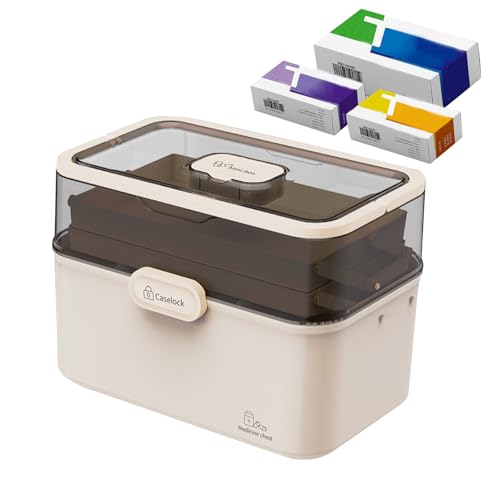 Transparent Medicine Box - Organizador de píldoras para herramientas para herramientas, joyas y cosméticos | Contenedor de bloqueo duradero para la oficina, cajón o almacenamiento de baño, caja de
