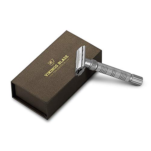 VIKINGS BLADE Adjustable Double Edge Safety Razor + Luxury Case. Smooth, Reusable, Eco-Friendly (The Emperor &ldquo;Frosted Chrome&rdquo;)