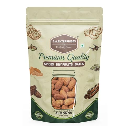 S.A.Enterprises California Roasted Almond Nuts Lightly Salted 500g | Roasted & Lightly Salted Flavoured Almonds | Crunchy Badam Snack | Nutritious | Healthy Snacking (500 grams, 1) (B0D8JND9R6) Amazon Price History, Amazon Price Tracker