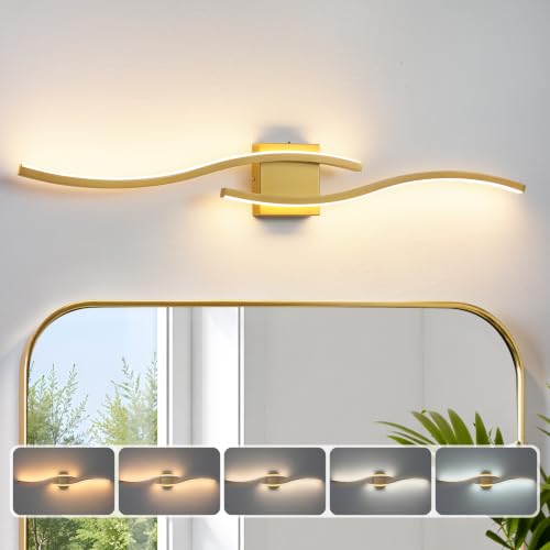 Gold LED Bathroom Vanity Lights:39 Inch 24W Bathroom Lighting Fixtures Over Mirror 5CCT Dimmable 2700-5000K Vanity Lights Modern Bath Sconces Wall Light for Mirror Cabinets Bedroom Living Room