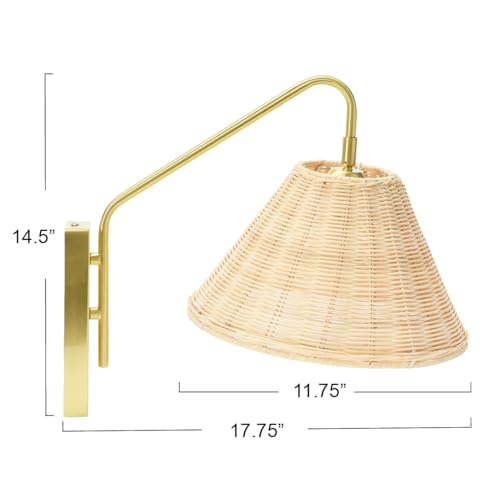 Image of Creative Co-Op Rattan and Metal Wall Sconce, Brushed Brass