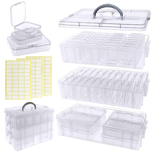 Image of Guyuyii 58 Pcs Transparent Bead Organizer with Portable Handle and Labels | 3-Tier Bead Organizers and Storage for Craft Supplies, Jewelry Making, Diamond Painting, Earrings, Sewing