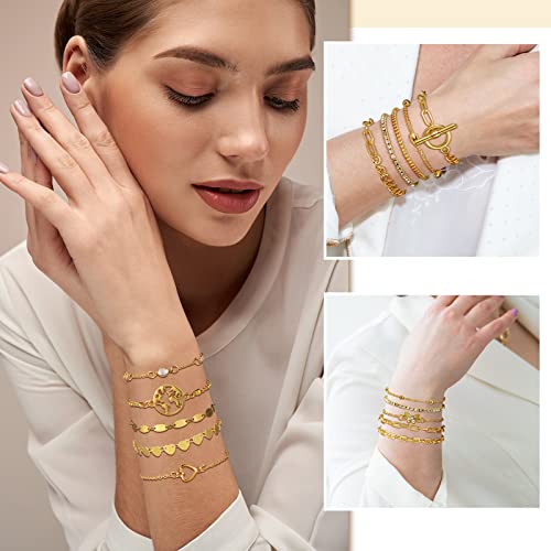 Patelai 30 Pcs Gold Chain Bracelet for Women Paperclip Link Chain Adjustable Stackable Layered Bracelet Set for Women Brithday Fashion Jewelry Gifts (6 Pack)2