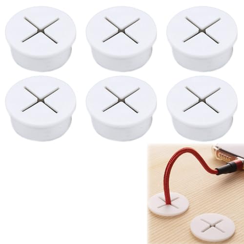 Oeillet de Bureau Flexible,Oeillet de Bureau Trou de Câble,Oeillet Trou de Câble Passe,Passe-Câble en Caoutchouc Cache,Oeillet de Bureau,pour Bureau Maison Ordinateur 20mm,6 Pièces,Blanc