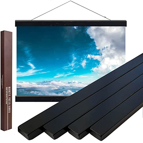 DACRI HOME 32 Wide Magnetic Poster Hanger Frame - 32x24 32x48 32x40 Wooden Frame Premium Teak Wood Strong Magnets Quick Wall Hanging for Poster Map Picture Print Scroll (32 Inch Black)