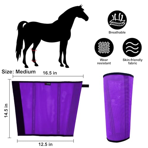 Image of Horse Fly Boots, Breathable Mesh Protection Set of 4, Comfortable Horse Leggings, Breathable Mesh Design, Equine Supplies for Reduce Stomping, Hoof Damage & Leg Fatigue (Purple, Medium)