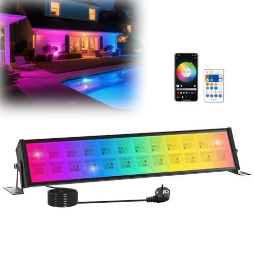 T-SUN RGB Faretto LED Esterno, 72W Barra LED RGB, Faretti Colorati Intelligente con Telecomando/APP/Memoria/Timer/Impermeabile IP66 per Scenari Bar Festa Giardino