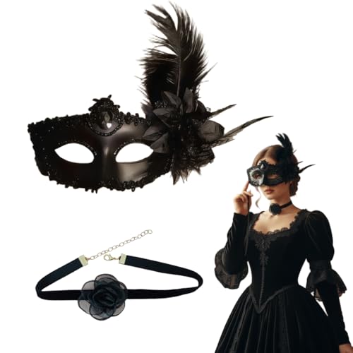 Máscaras venezianas com colar, anti-face carnaval para noite de máscara, máscara máscara facial meia renda para mulher homem, máscara carnaval Halloween festa de disfarces