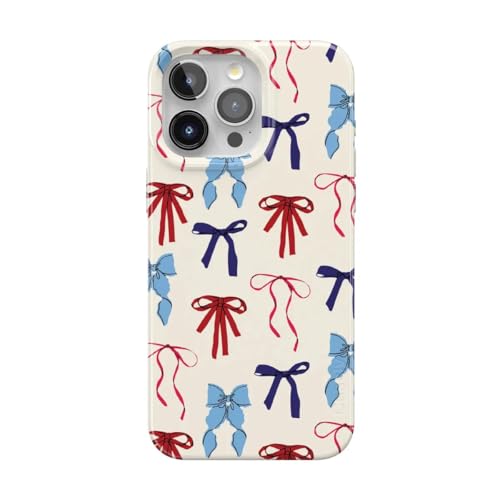 Casely iPhone 14 Pro Case | American Girlie | Red White & Blue Bows | Compatible with MagSafe | Classic Ultra Thin Design