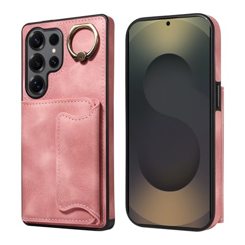 Protection Samsung S25 Ultra antichoc or rose avec porte-carte et anneau