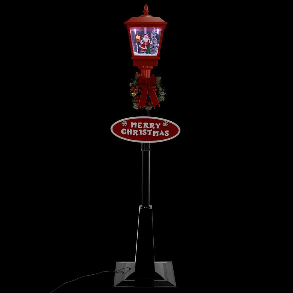 Weihnachts-Straßenlampe mit Weihnachtsmann 180 cm LED, Innenbereich Deko mit Schnee, Kranz, MERRY CHRISTMAS Schild und fröhlicher Melodie, ABS PVC Material, Adapter, Kabel, Montagematerial