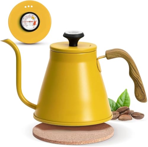 ZHOUXYFDC Cuello de Cisne Tetera con Cuello de Cisne de 1,2 L, Tetera for café con termómetro, Tetera con Mango anticaliente y Boquilla de Flujo for café por Goteo(Color-09)