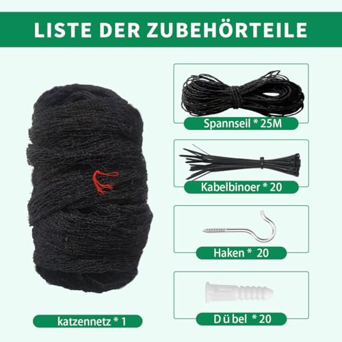 Tatamiyya Katzennetz Für Balkon, 10x2m Katzennetz Drahtverstärkt, Balkonnetz ist Robust Biss- Und Reißfest, UV- Und Witterungsbeständig, Zum Balkonen, ​Terrassen Und Fenstern(Schwarz)