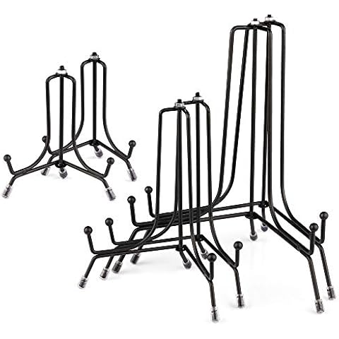 Mocoosy 6 Pack 3 Size Improved Anti-Slip Plate Stands for Display, 4 6 8 Inch Plate Holder Display Stands, Black Iron Wire Easel Frame Stand for Pictures, Photos, Decorative Platter, and Table Art Cover