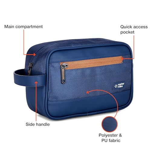 Image of Nasher Miles Stash Toiletry Kit | Cosmetic Bag | PU & Polyester | Travel Pouch Organizer | Multipurpose Storage Compartments & Carry Handle | Travel Accessory for Men & Women (Navy Blue)
