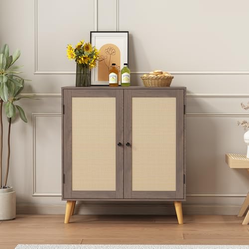ComfortNest Sideboard Buffet Kitchen Storage Cabinet with Rattan Decorated Doors,