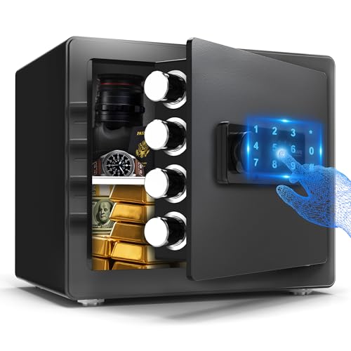 Safe Box, 1.6 cub Home Safe Caja Fuerte Para Dinero Money Safety Box for Cash Documents Small Safes for Home with Digital Electronic Keypad & Removable Shelf (1.6 Cubic Feet)