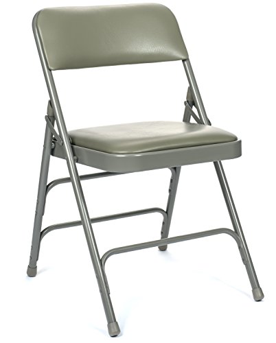 Commercial Vinyl Padded Folding Chair, Triple Cross Bracing, Quad Hinging, 300 lb Tested, 4 Pack (Grey)