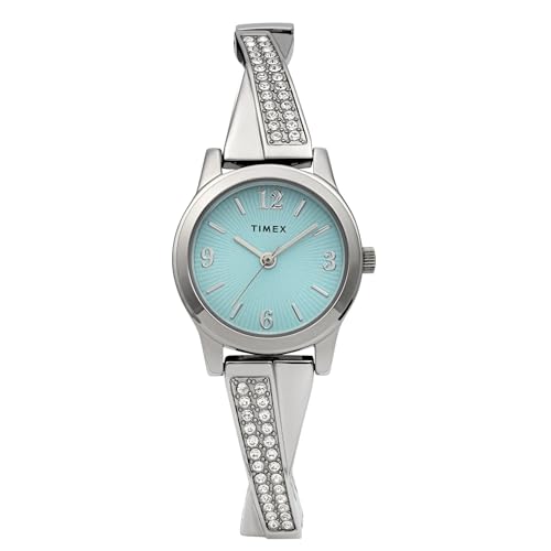 Timex Women's Fashion Stretch Bangles 25mm Watch - Silver-Tone Expansion Band Blue Dial Silver-Tone Case
