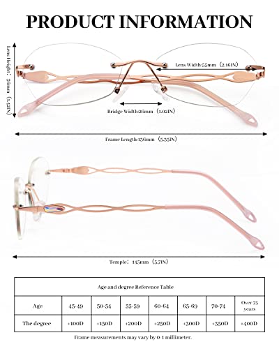 Luff Rimless Reading Glasses For Women Blue Light Blocking Lightweight Metal Classic Computer Readers Anti Eyestrain #TOP4
