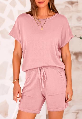 PRETTYGARDEN Shorts Sets Women 2 Piece Outfits 2026 Summer Casual Comfy Travel Outfits Crewneck Tops And Shorts With Pockets (Light Pink,S) — view 2