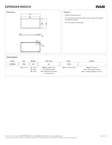 Rab Lighting Ezpan2X4-50N/D10 50W Recessed Drop Ceiling Troffer | 4000K White Edge-Lit 5952 Lumens-Dimmable & Easy Installation 2X4’ Led Flat Panel Light #TOP2