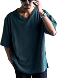 [キャバリア] Tシャツ メンズ 半袖 楊柳 ブランド おしゃれ Vネック カットソー ストレッチ サイドスリット 涼しい 大きいサイズ ルーズ 無地 伸縮 シンプル カジュアル ユニセックス ファッション CARE26-07【-】 (44(M), BLUGRN(ブルーグリーン))