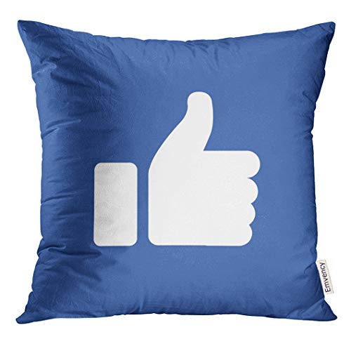 VANMI Throw Pillow Cover White Like Symbol of Finger Up Thumb in Flat Style Blue Hand YouTube Social Decorative Pillow Case Home Decor Square 18x18 Inches Pillowcase