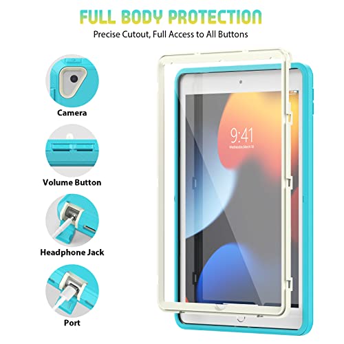 Timecity Ipad 9Th/ 8Th/ 7Th Generation (10.2 Inch) Case 2019/2020/ 2021 Easy Carry Case, Durable And Sturdy With Screen Protector Pencil Holder Shockproof Handle Stand Shoulder Strap - Light Blue #TOP6
