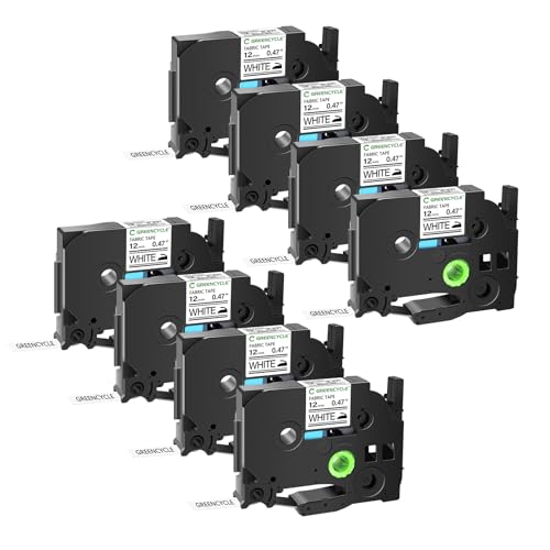 GREENCYCLE TZe-FA231 AZE 1/2" iron-on fabric label tape 9.8' 12mm x 3m, black on white, 8 pack