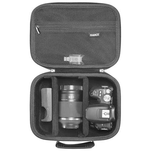 RAIACE Hard Carrying Case Compatible with Canon EOS Rebel T7 / R100 / R50, for Sony, for Nikon Camera, Camera Case with Mesh Pocket for Charger, Cables, Cards and Accessories. (case only) - Black
