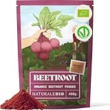 NaturaleBio Beetroot Powder 450g. Organic Beetroot Powder Made from dehydrated Root. Naturally Rich in nitrates and antioxidants. Suitable Daily use as Part of a Balanced Diet. Vegan and Gluten-Free.
