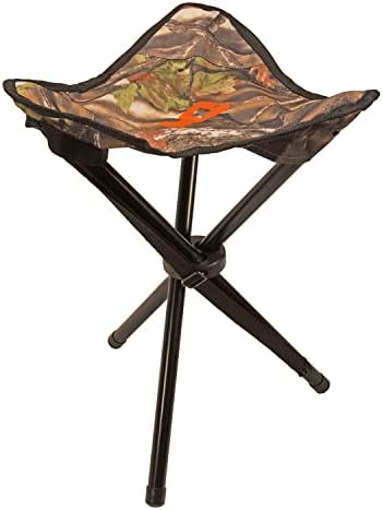 HQ Outfitters 3 Legged Stool with Strap | 300 lbs. Capacity | 17" Height, 14" Seat | Adjustable Shoulder Strap | 3 Legged Camo Stool | Camouflage Hunting & Camping Chair