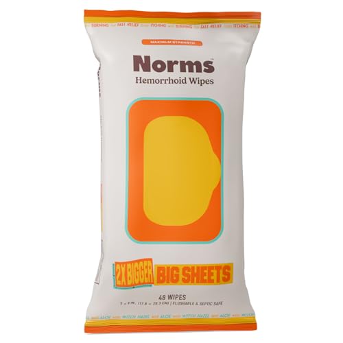 Image of Norms Big Sheets XL Hemorrhoid Wipes, Witch Hazel, Flushable, 48ct