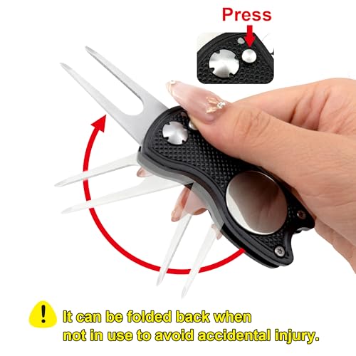 Quacc Golf Divot Repair Tool, Metal Foldable Pitch Mark Repair Tool with Pop-up Button and Magnetic Ball Marker (Black)
