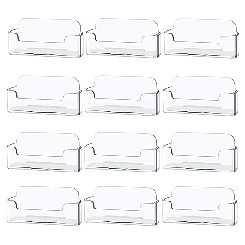 CAASFOOY 12 Pack Clear Plastic Business Card Holder, Business Card Holder Stand, Acrylic Business Card Display for Desk Business Card Stand, Fits 30-40 Business Cards